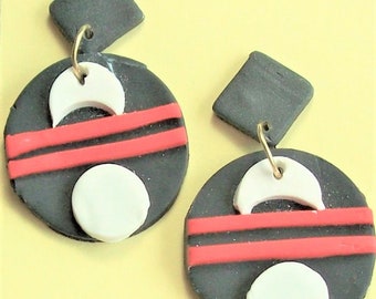 Geometric Dangle Earrings Polymer Clay Light Weight black white and red geometric earrings are the latest fashion for women