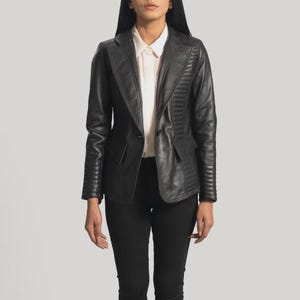 Black Sheepskin Leather Blazer - Women&#39;s Aniline Jacket