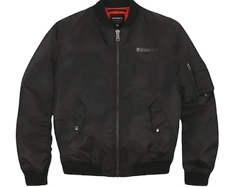 Chaqueta bomber negra MA-1 hecha a mano: mangas de piel de vaca, estilo militar