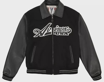 Chaqueta bomber universitaria Avirex hecha a mano: estilo Letterman de lana y cuero