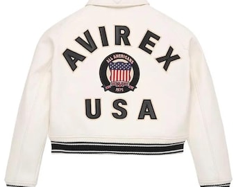 Handmade White Cowhide Leather Crop Bomber Jacket - Avirex Moto Biker Style