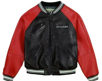 Handgefertigte Avirex Varsity Jacke: Rindsleder Retro Bomberjacke