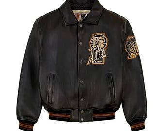 Men's Twin Dragon Leather Black Bomber Jacket | Avirex Style USA