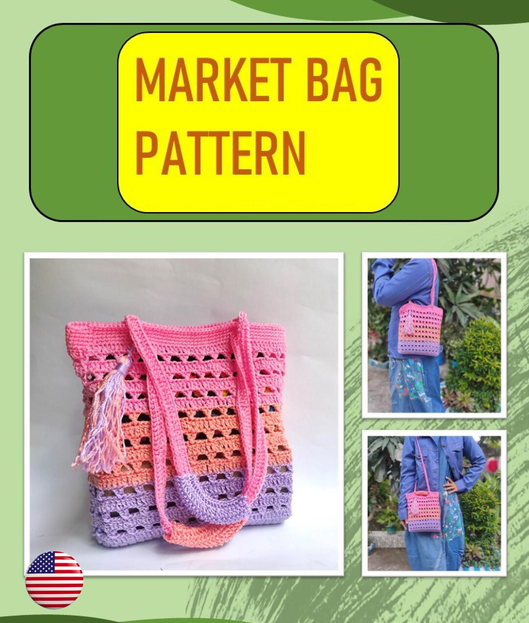 Crochet Market Bag Pattern PDF File, Crochet Bag, Crochet Cute Bag ...
