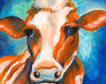 Colorful Cow - Modern Farmhouse Wall Decor, Rustic Animal Paintings, Vibrant