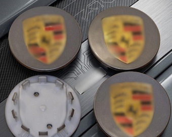 Gray Wheel Center Caps with Gold Crest, Set of 4 (65mm/76mm)