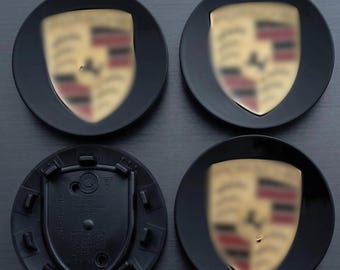 Black Gold Crest Wheel Center Caps Set | Luxury Sporty Rim Covers (76mm, 65mm)