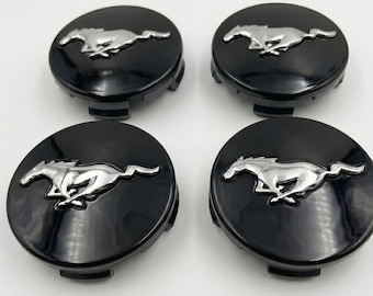 Black Pony Logo Wheel Center Caps Set, 54mm Hub Caps for Alloy Wheels (4pcs)