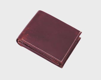 Men's Vintage Red Leather Wallet | Distressed Bifold Wallet | RFID Protection | Handmade Genuine Leather | Gift for Him