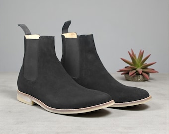 Botas Chelsea de piel de ante hechas a mano / Botines negros para hombre