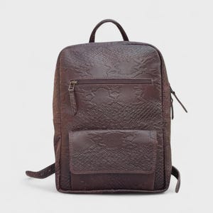 Front View: "Front view of the Python Anaconda Texture Leather Backpack, showcasing the luxurious python-embossed leather and premium Italian brass hardware.