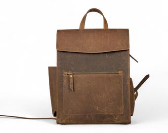 Handgjord ryggsäck i slitet läder – Vintage laptopväska för resebruk | Slitstark, snygg och personlig vardagsbärning