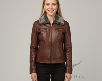 Chaqueta de motociclista de cuero marrón café para mujer / Abrigo motociclista con hombros acolchados / Abrigo vintage desgastado