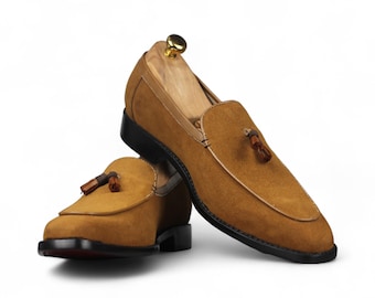 Men's Handmade Suede Tassel Loafers | Full Grain Leather Shoes