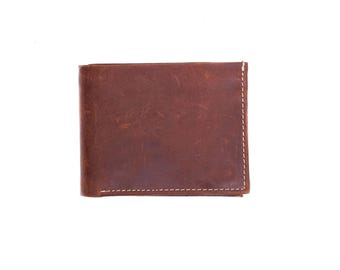 Men's Brown Leather Wallet | Vintage Distressed Bifold Wallet | RFID Protection | Handmade Genuine Leather | Gift for Him