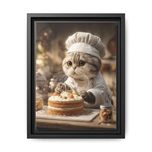 Canvas Print, Chef Cat Wall Art Decor, British Shorthair Pastry Chef Painting, Kitchen Bakery Decor, Cat Lover Gift, Cute Animal Artwork,