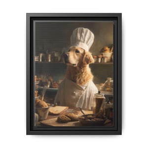 Canvas Print, Chef Dog Painting, Golden Retriever Baker Art, Kitchen Decor, Cute Animal Portrait, Food Lover Wall Art, Home Bakery