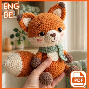 Patron au crochet renard des bois endormi PDF, jouet amigurumi, animal livre de contes (téléchargement numérique)
