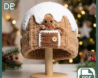 Patrón de gorro de jengibre a crochet, gorro de casa de jengibre Peek-a-Boo, PDF navideño