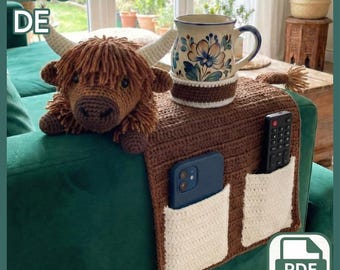 Patrón de reposabrazos de crochet de vaca de las Tierras Altas: Organizador de sofá (patrón PDF)