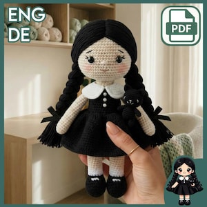 Crochet Doll Pattern PDF - Gothic Braid Amigurumi Doll & Mini Black Cat