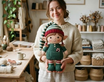 Strickanleitung für eine Weihnachtselfenpuppe, festliches Stofftier (PDF-Download)