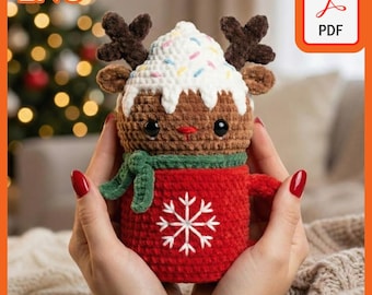 Patrón de crochet para amigurumi de reno navideño (taza navideña) • Peluche navideño (Tutorial en PDF)