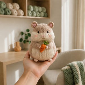 Knitted Hamster Plush Toy Pattern, Carrot Holding Amigurumi, PDF Download
