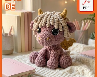 Patrón de dragón a crochet: Hamish, el dragón de las Tierras Altas, amigurumi, peluche de chenilla (PDF)