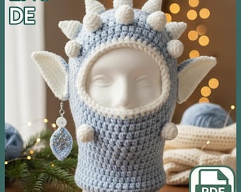 Patrón PDF de pasamontañas navideño de ganchillo con hada de la nieve y espíritu de la escarcha
