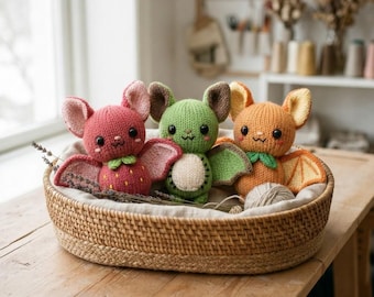 Strickmuster-Set „Mini-Fledermaus-Trio“, gruselig-niedliche Halloween-Fledermäuse (PDF)