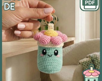 Patrón de llavero de crochet: Amigurumi de bote con flor de menta (PDF, descarga digital)