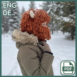 Highland Cow Crochet Balaclava Pattern – Chunky Shag Hood, Statement Winter Hat, Intermediate PDF