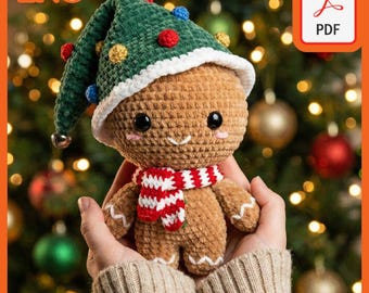 Patrón de crochet amigurumi de mago de jengibre (PDF): muñeco de jengibre navideño, peluche navideño