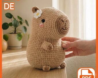 Flower Capybara Crochet Pattern PDF, Amigurumi Plush Toy, Chenille Yarn Design