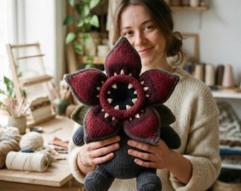 Strickmuster für ein Blumenmonster (PDF), gruseliges Plüschtier, düstere Halloween-Kreatur