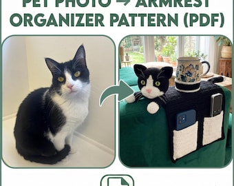 Patrón de organizador de reposabrazos de crochet para mascotas personalizado / Organizador de sofá personalizado (patrón PDF)