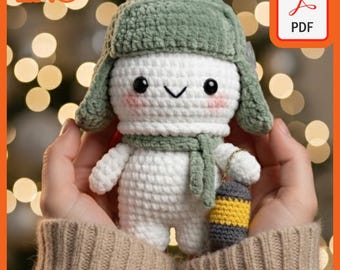 Patrón de crochet de Bernabé el guardián de la nieve • Amigurumi de yeti invernal escandinavo • Patrón en PDF con linterna y gorro de trampero