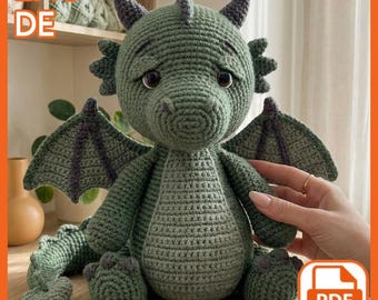 Amigurumi Dragon Crochet Pattern PDF, Sleepy Plush Dragon Tutorial, Fantasy Gift, English & German