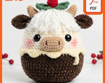 Patrón de crochet de vaca de postre Holly-Jolly (PDF): peluche amigurumi navideño kawaii, vaca de postre