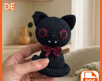 Black Cat Crochet Pattern, Gothic Amigurumi Kitten, Spooky Halloween Amigurumi (PDF)