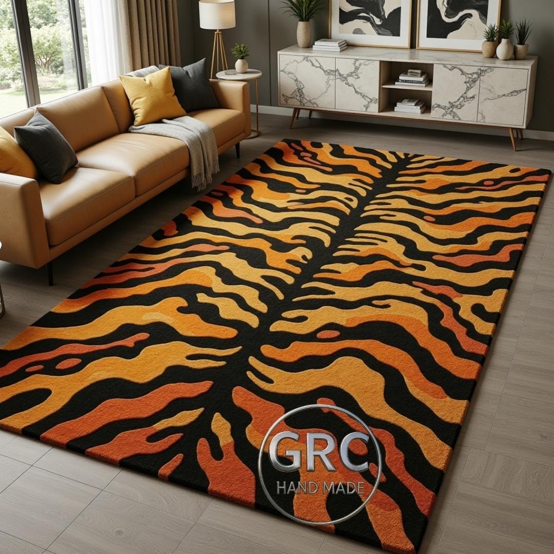 Hand-tufted Wool Rug - Tiger Stripe Elegance 3x5 4x6 9x12 Etc Carpets ...