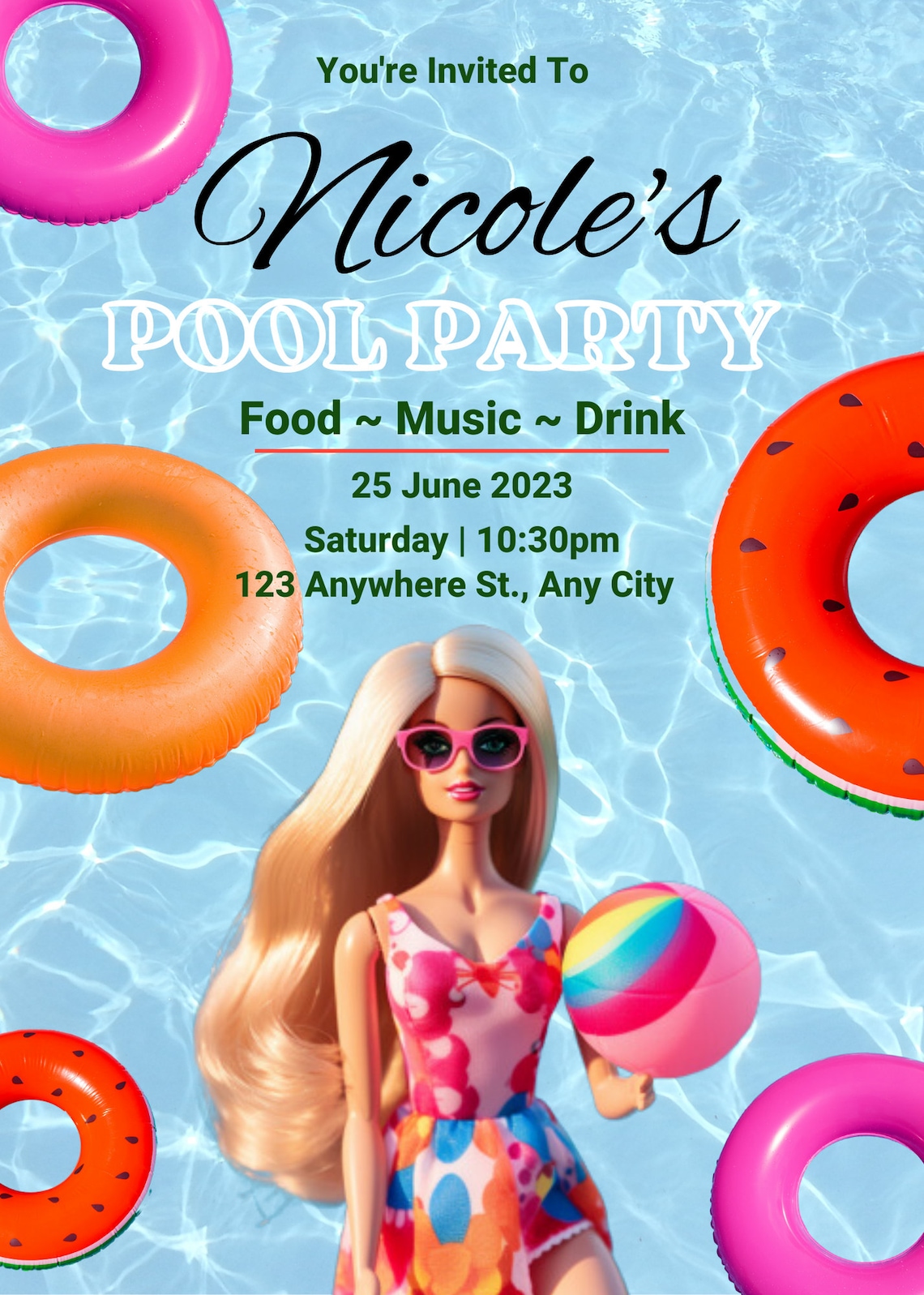 Barbie Birthday Pool Party Party Birthday Party Editable - Etsy