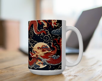 Chinese New Year 2024, Year Of The Dragon, Lunar New Year, Happy New Year, Dragon, Dragons, Asian Art, Chinese Art, Ceramic Mug 15oz (A)