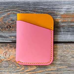Cartera delgada de cuero italiano con 3 bolsillos rosa y girasol