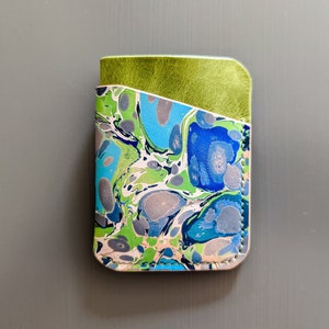 Hand Marbled and Pistachio Green Italian Leather Slim Wallet