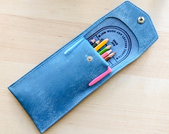 Handmade Sky Blue Italian Leather Pen/Pencil Case