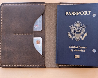 Handmade Dark Crazy Horse Leather Passport Cover