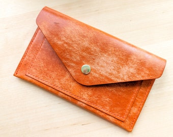 Orange Hand Sewn Italian Leather Envelope Cash/Card Wallet