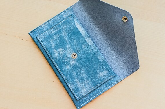 Sky Blue Hand Sewn Italian Leather Envelope Cash/card Wallet - Etsy 